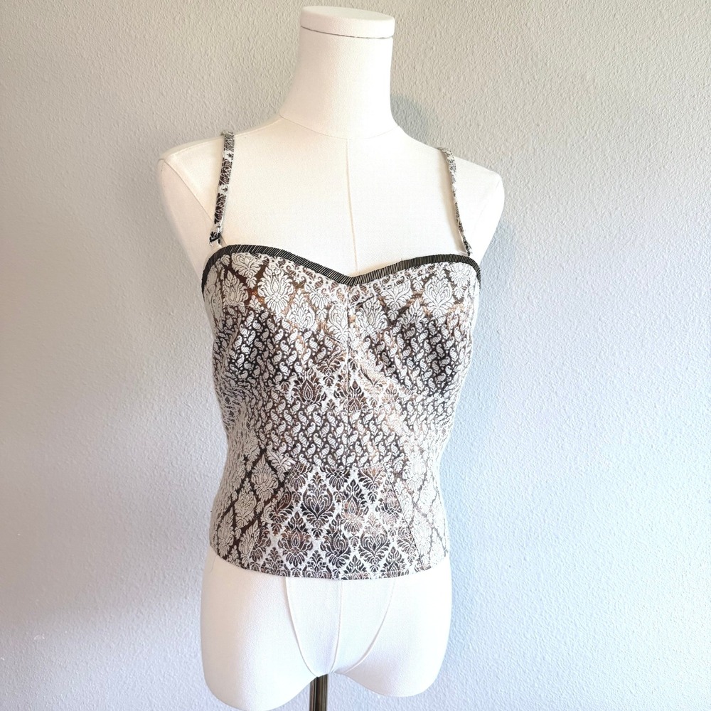 Free People Animal Boho Shellbourne Corset Gold Beaded Embroidered Top Size 2